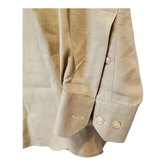 CLAIBORNE SZ 16 1/2 - 34/35 (L) Tan 100% Linen Casual Button Down Shirt Long Slv - Picture 4 of 8